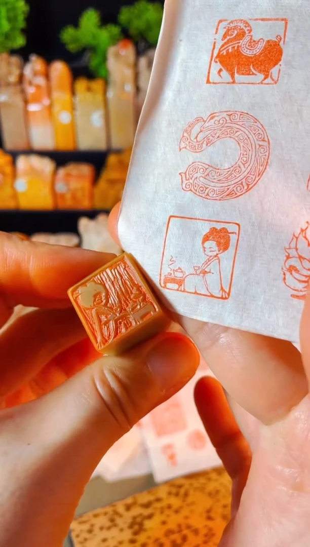 【闪购商品】巴林石印石手工篆刻《品茶姑娘》2.0