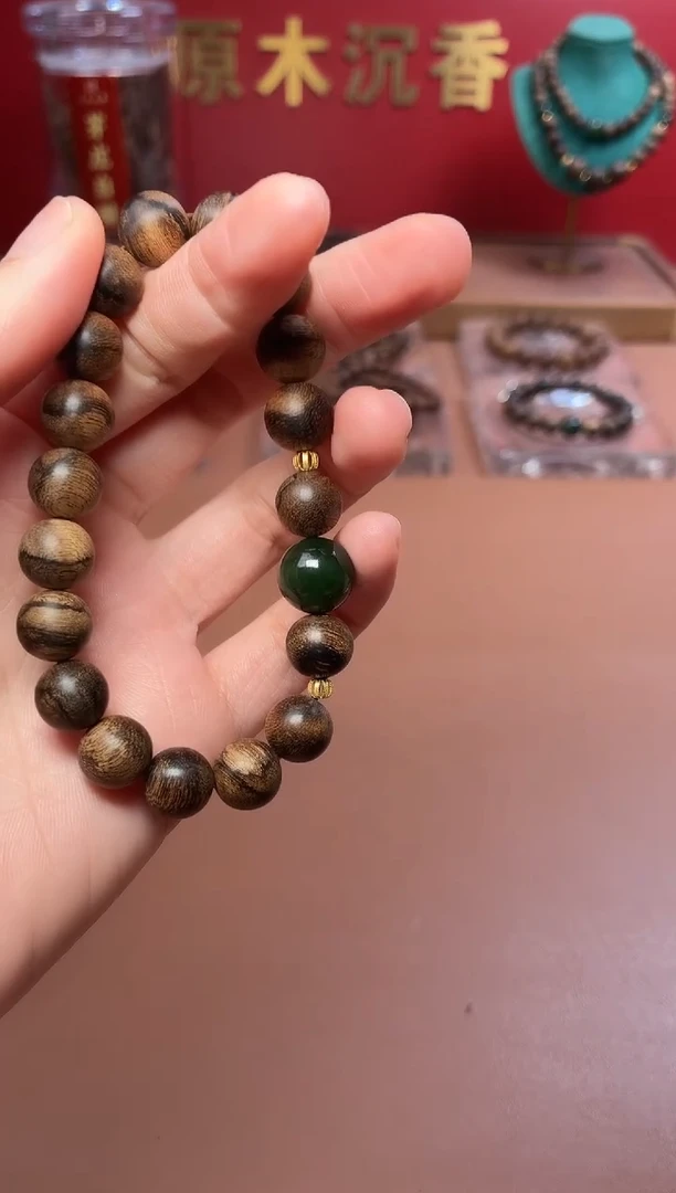 沉香手串沉水越南富森红土树头玉化瘤疤10单圈