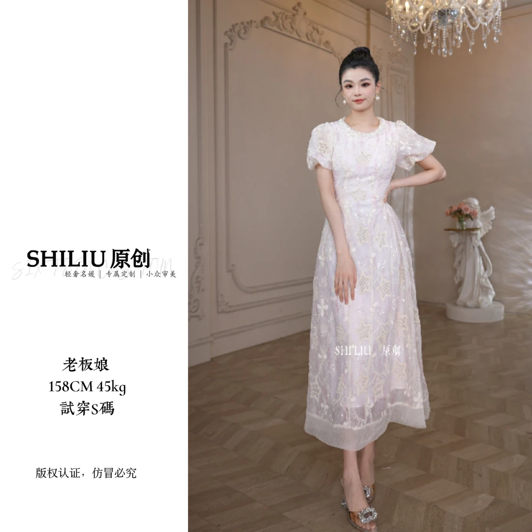 2025年夏季新款45193粉色A摆碎花气质女装连衣裙显瘦百搭夏季