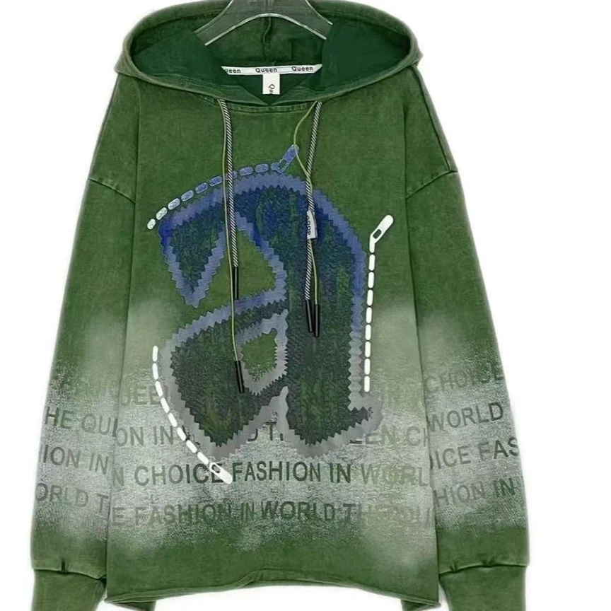 绿色渐变aaa水洗连帽卫衣