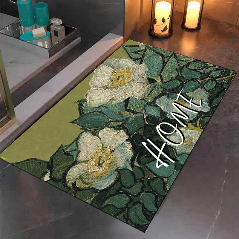 B【抽象油画80*100cm】硅藻泥吸水防滑脚垫浴室入户门垫厨房地垫