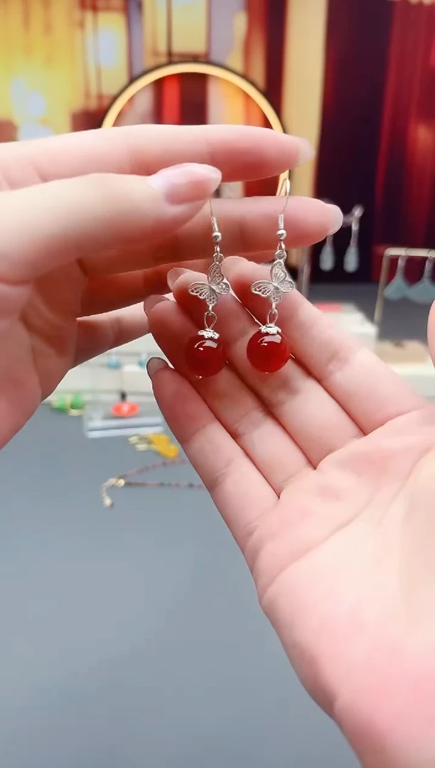 银S925镶嵌耳饰玛瑙/玉髓417
