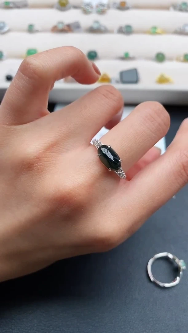 银S925镶嵌戒指翡翠55555555+10