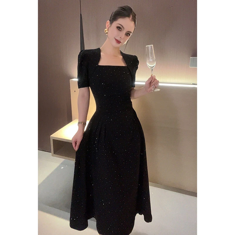 气质方领烫砖连衣裙 352