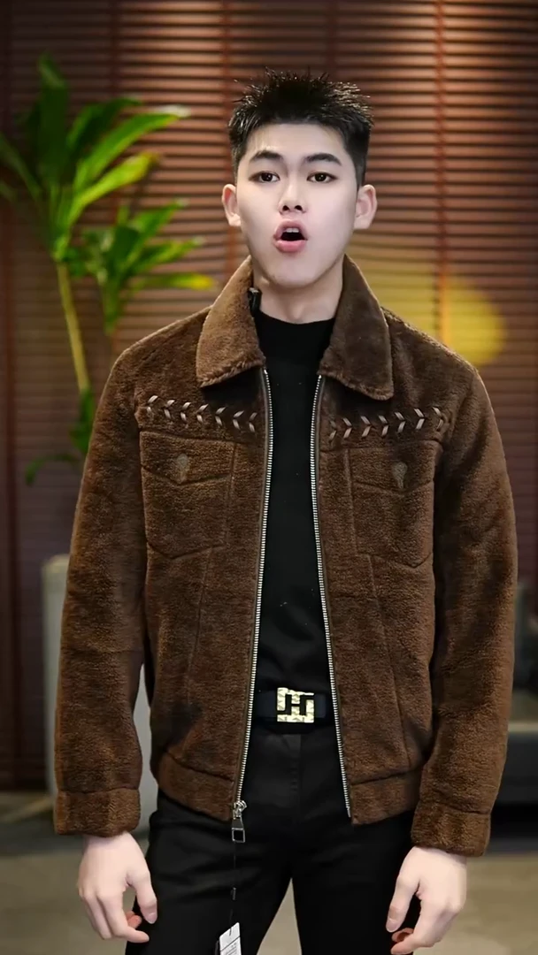 48码（100-125斤）男士兽王羊毛夹克9907（咖色）