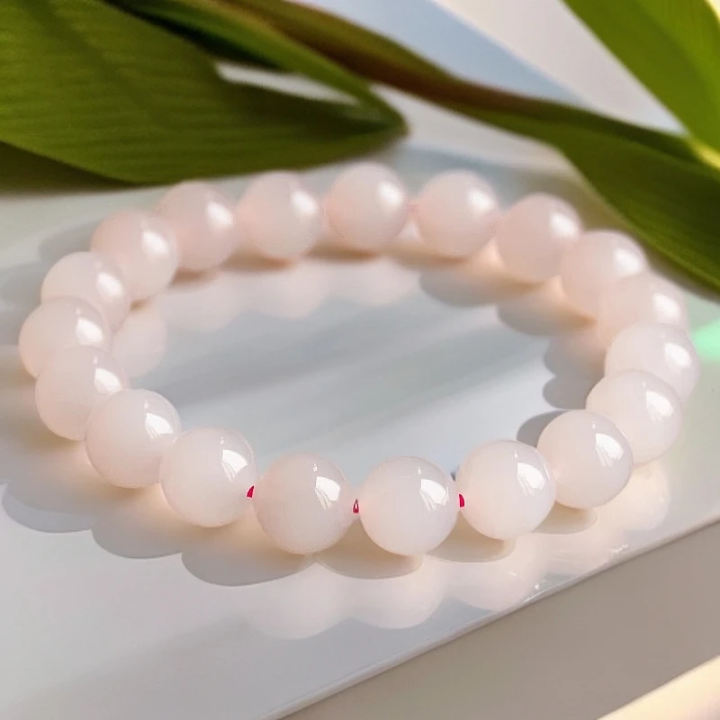 年货节天然和田玉藕粉10MM单圈玉手串手链手穿珠设计款时尚小众