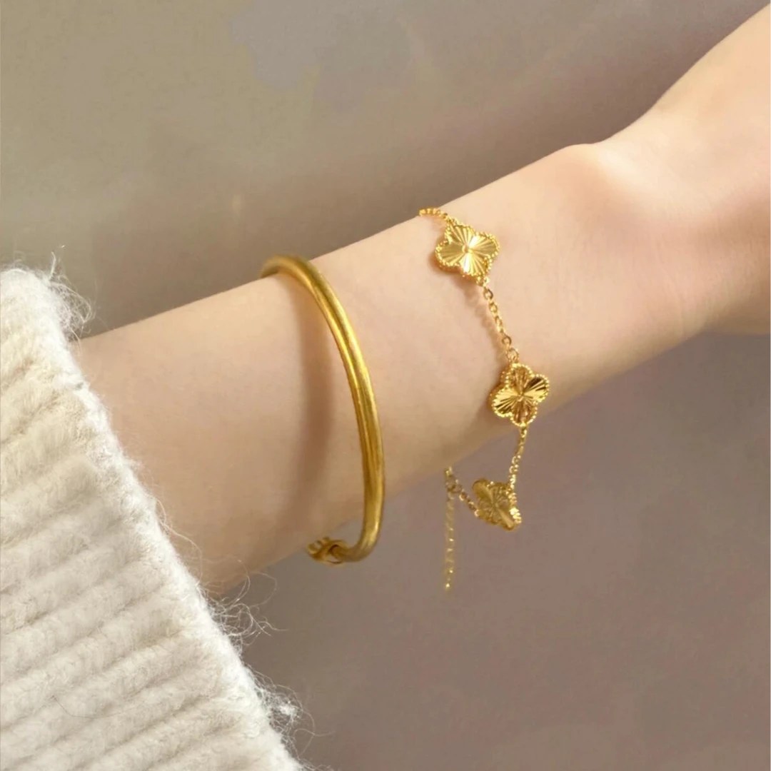 合金手镯 传承素圈手镯+四叶草手链