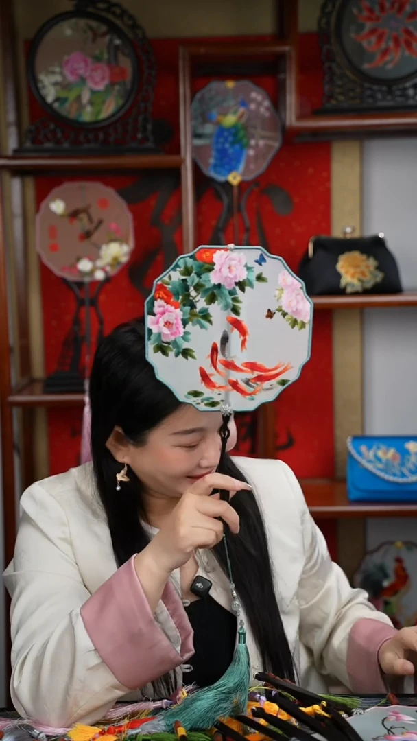 刺绣团扇 绣花双面非遗