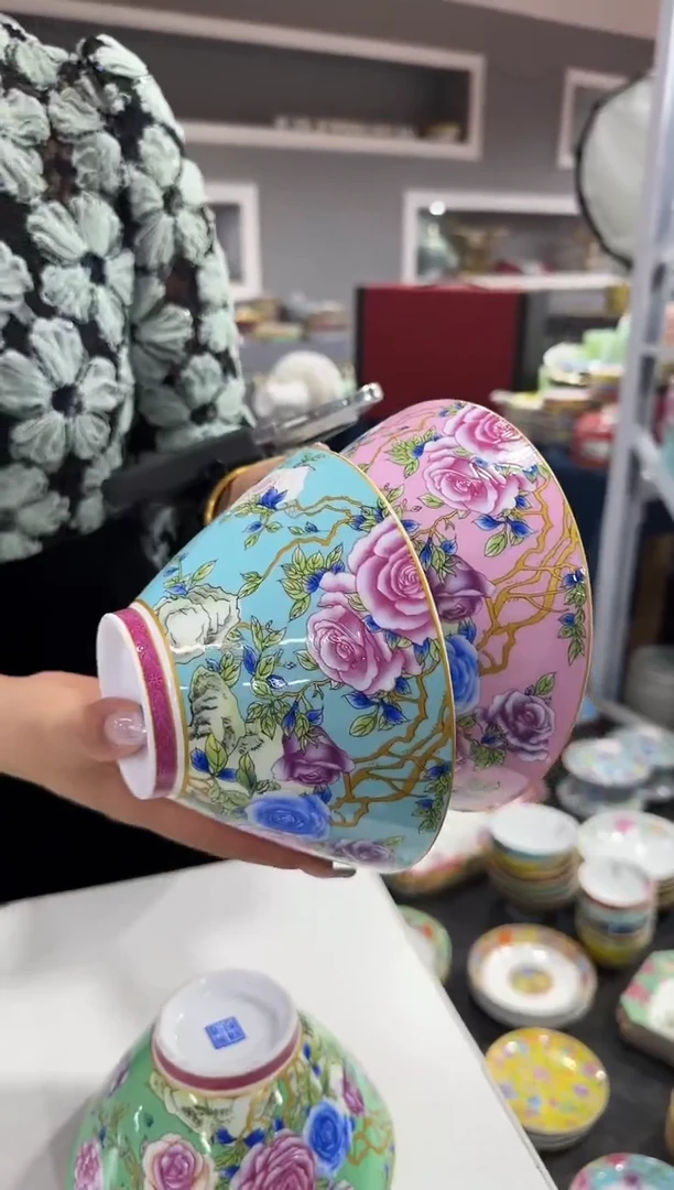 珐琅6英寸斗笠碗2个景德镇陶瓷