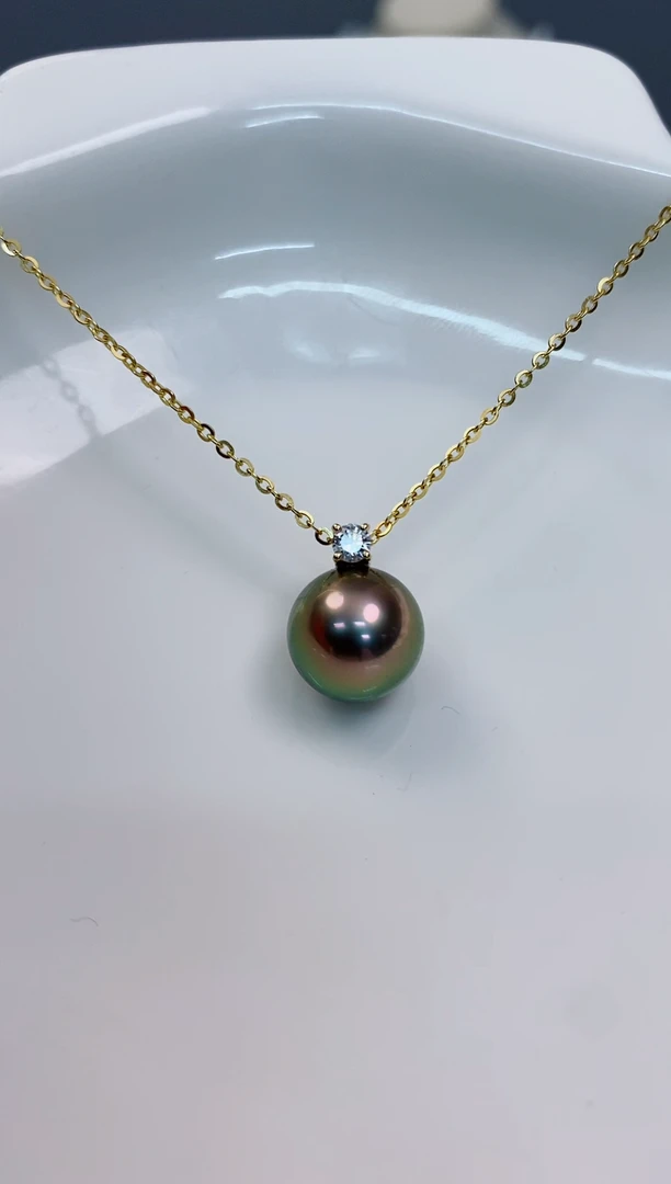 【闪购商品】海水珍珠吊坠(赠链)18K金镶嵌10-11大溪地黑珍珠吊坠