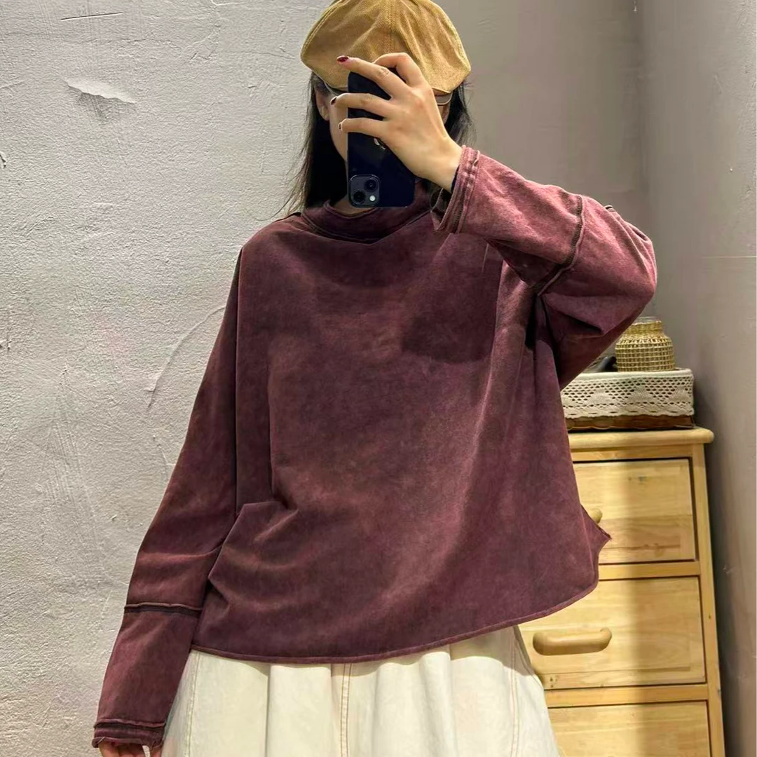 【半奏】秋季新款休闲百搭100%棉炒色高领卫衣 长63穿160斤内