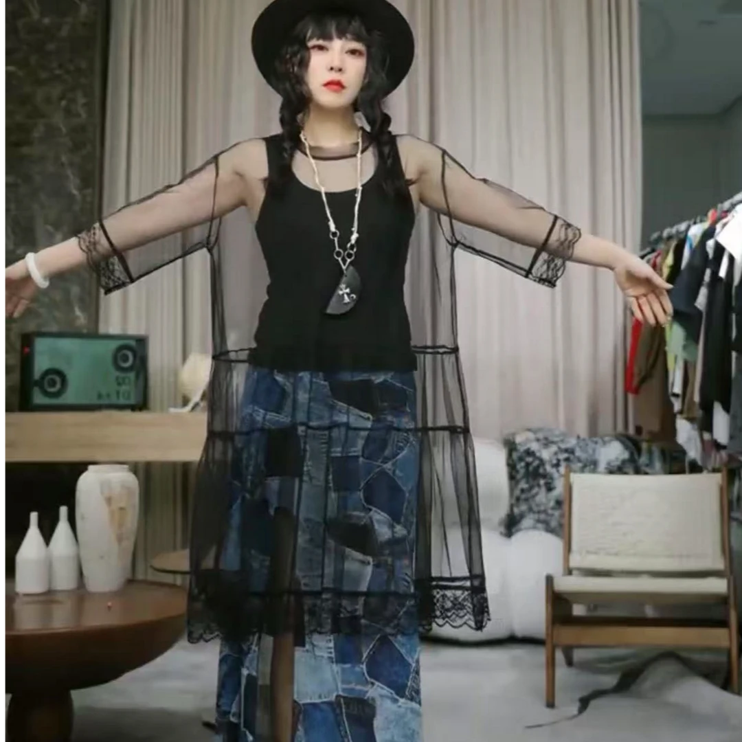 infobyfive福利夏季新款网纱蕾丝花边中袖连衣裙三店NF0506238