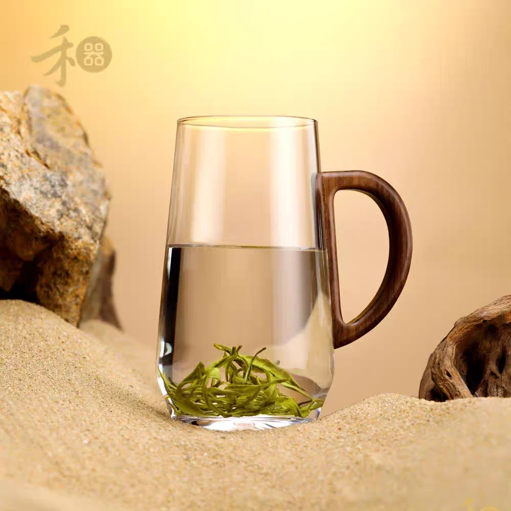 禾器玻璃水杯木把悦灵杯泡茶杯加厚高档办公室茶杯绿茶杯