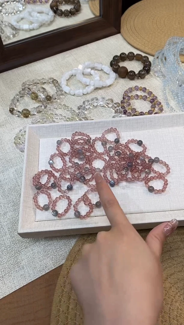 合金手链水晶《月野兔》草莓晶灰月光设计款戒指4-5mm多样性发一