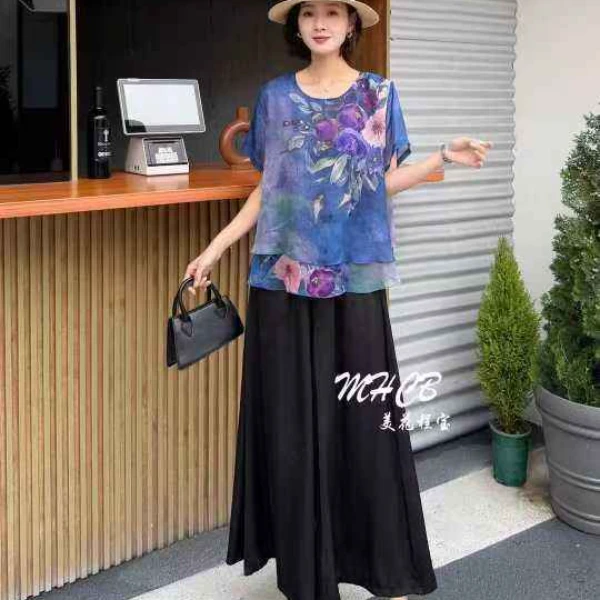 时尚印花桑.丝夏新款洋气小衫飘逸上衣666