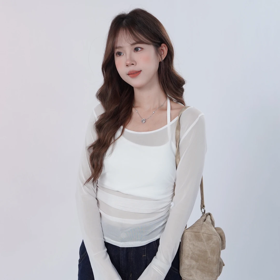 三福 夏季纯欲辣妹性感两件套时尚简约长袖上衣系带女504681