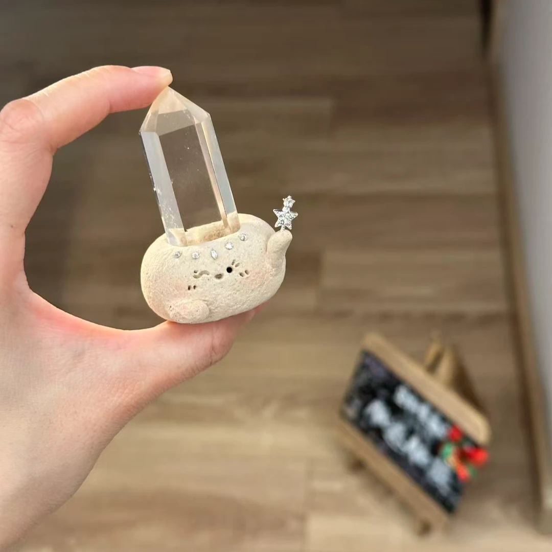 水晶小豆丁可爱白水精柱
