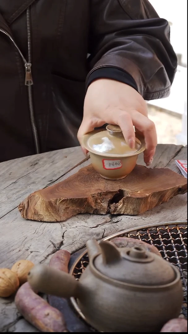 瓷片柴烧二才盖碗8668