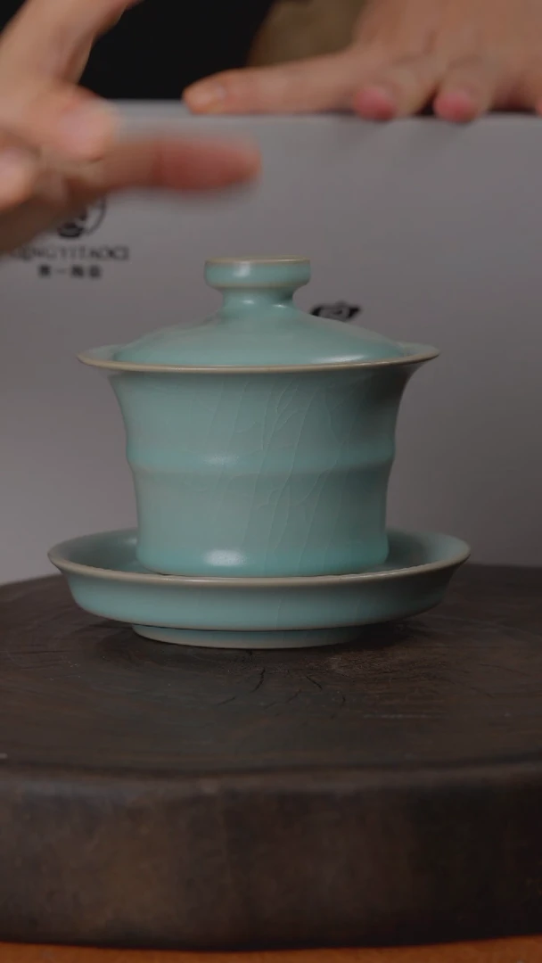 仿古 竹节盖碗＋八方杯 证书礼盒