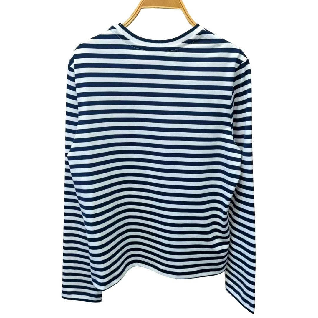 A1115     女士长袖T圆领打底针织休闲简约条纹