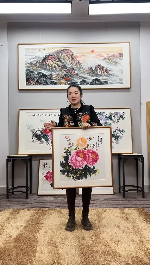 国画手绘牡丹62*62尺寸