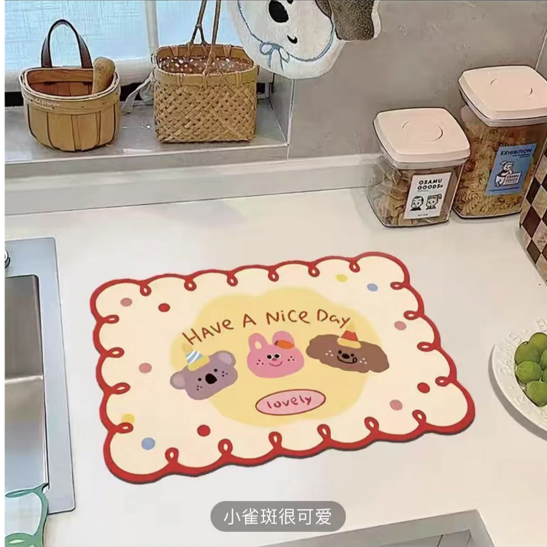 【北奈かわ会社】新款可爱厨房台面沥水垫软硅藻泥吸水卡通小垫 28*38