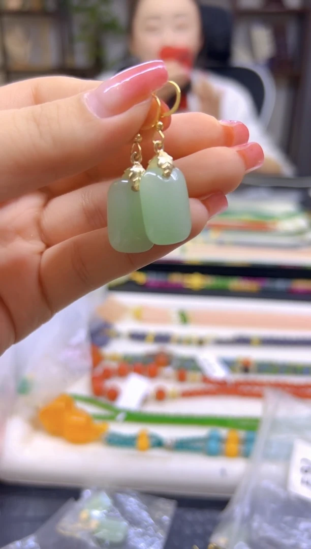 14K金镶嵌和田玉耳饰DIY款E93