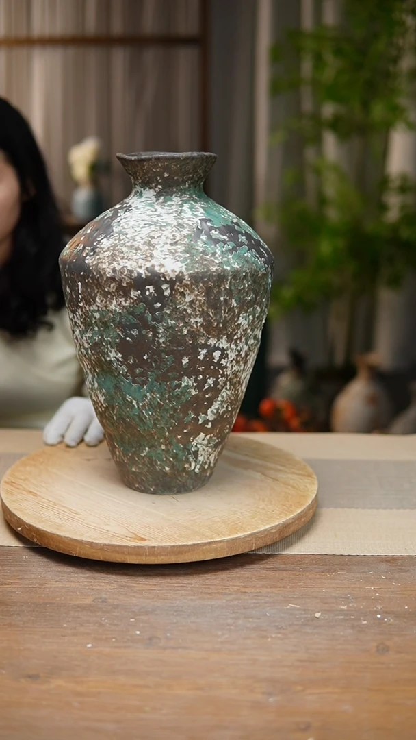 【闪购商品】陶瓷花器涂鸦绿高脚