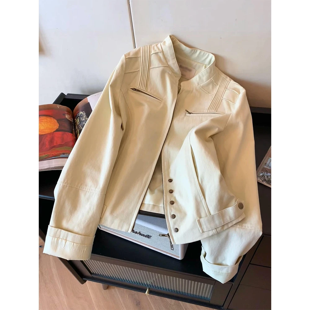 高级感气质立领拉链长袖外套女秋季别致显瘦宽松短款夹克开衫上衣