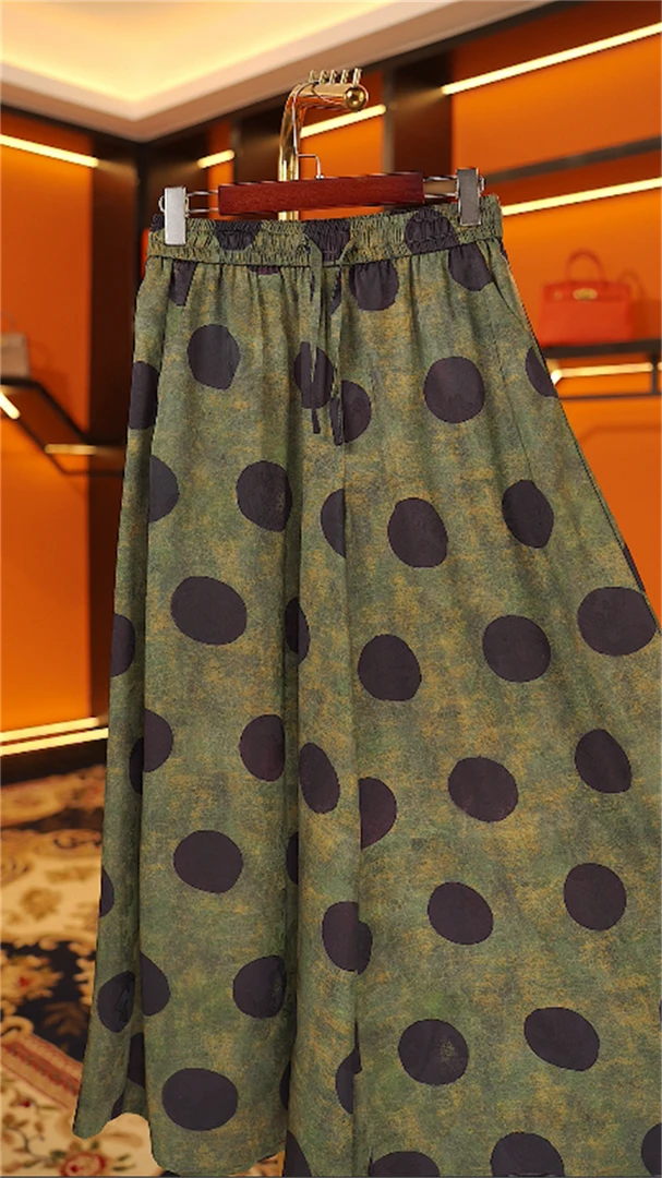 夏季上新【温润】大码高腰复古抽绳松紧腰修饰腿型休闲阔腿裤-7213#