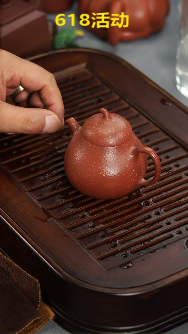 茶壶紫砂宜兴紫砂壶红降坡茄瓜壶100毫升