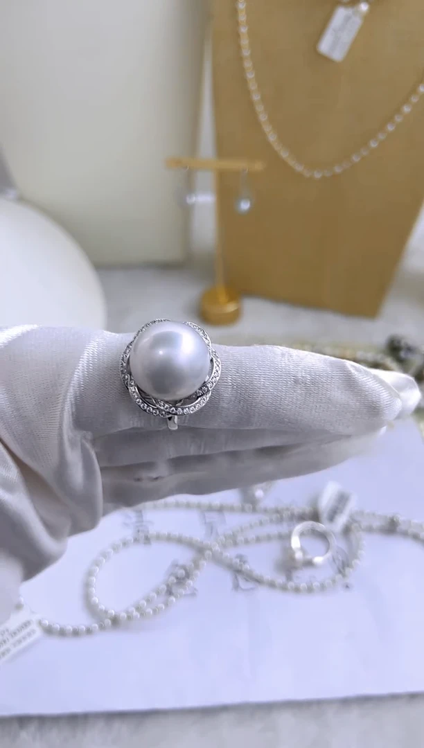 银S925镶嵌戒指海水珍珠多样性发其一