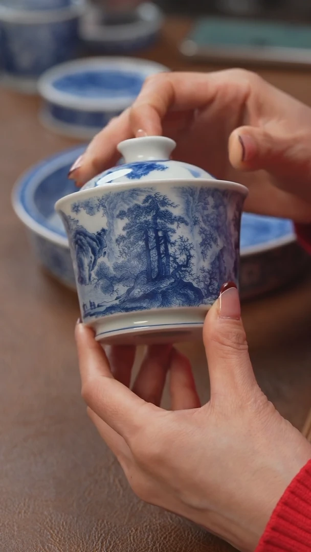 【闪购商品】盖碗春山山水盖碗