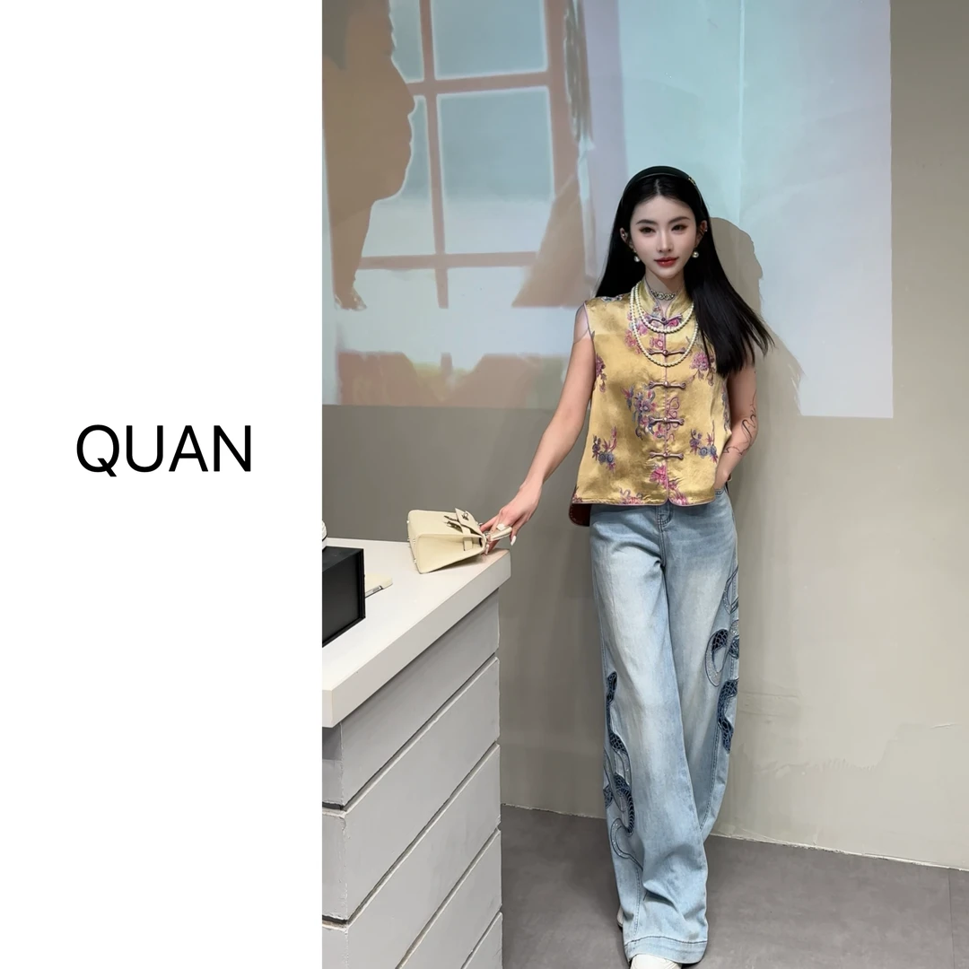 现货【同心结马甲】新中式复古宽松提花夏季马甲上衣