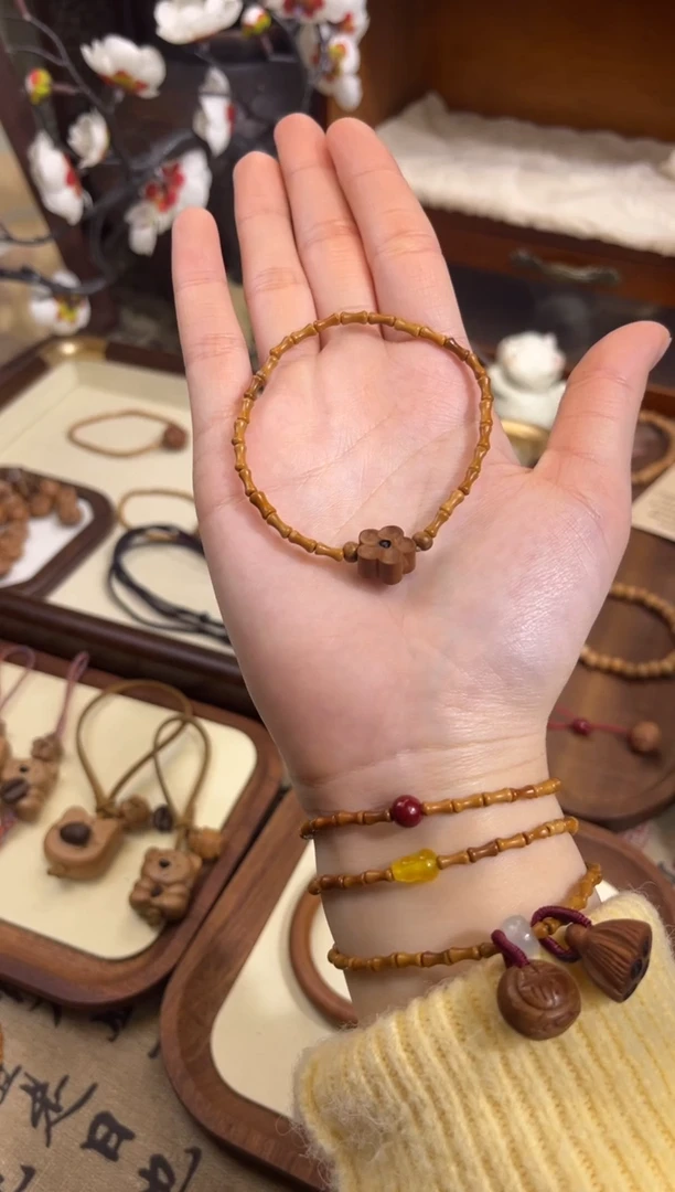 手串桃核【桃缘行】竹节「小花」桃木桃核辟、挡、驱、护 备注手围
