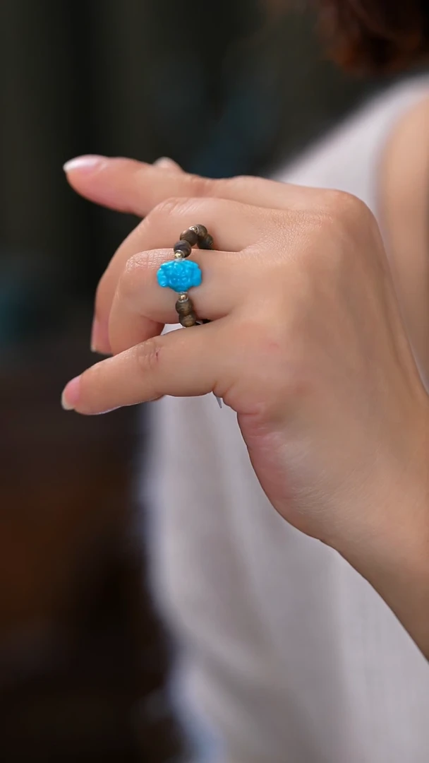 未镶嵌绿松石珠宝奇石小象戒指