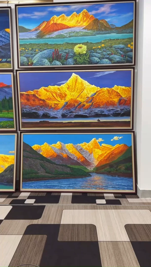 油画纯手绘梅里雪山日照金山油画办公室老板会议室客厅沙发挂画