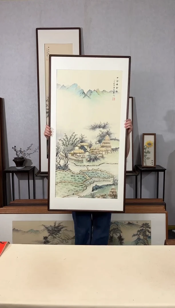 国画手绘*田舍雅会图*62*122cm带框发货