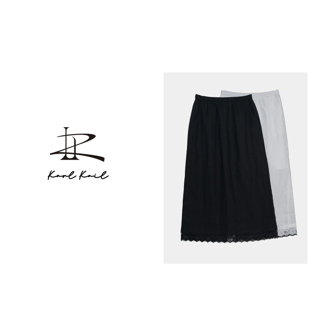 kARE KAIE【23026】100亚麻花边蕾丝半身裙时尚休闲百搭女士夏季