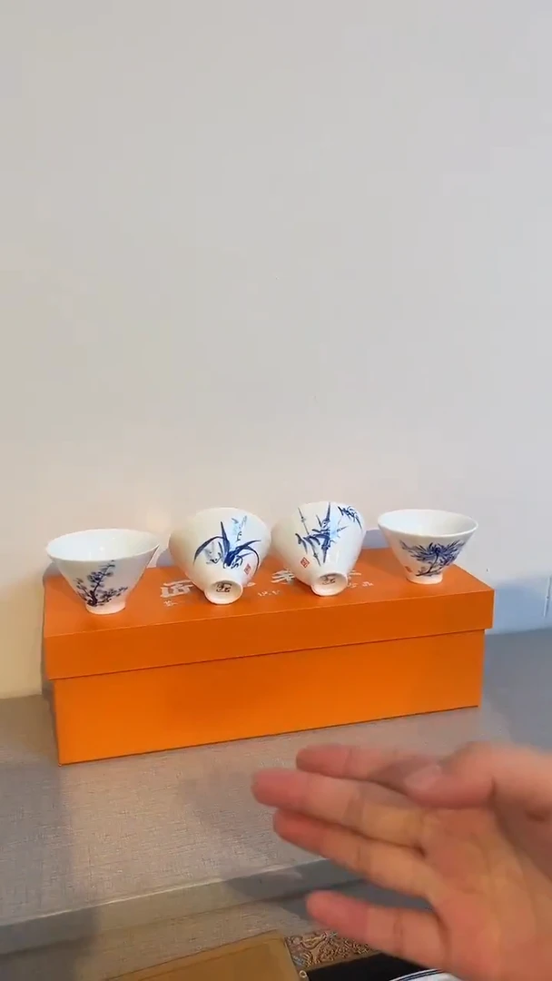 景德镇高温瓷梅兰竹菊手绘斗笠