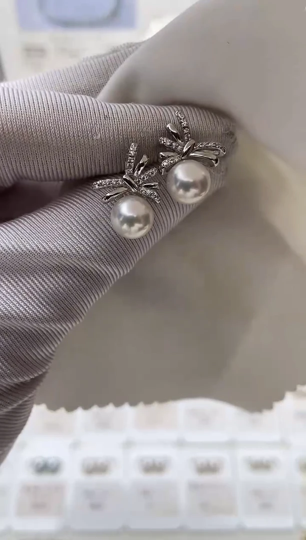 银S925镶嵌耳饰海水珍珠福利蝴蝶耳饰