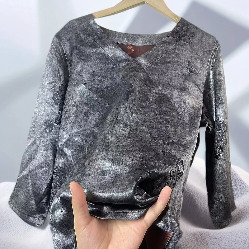 0907新款高级灰灰蝴蝶上衣高贵新款洋气印花气质古风中国风小衫