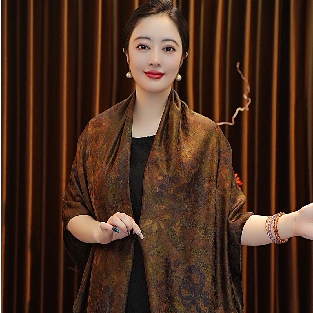 【凝香】135*135湖丝老料大方巾围巾女士丝巾双面戴四季款国风