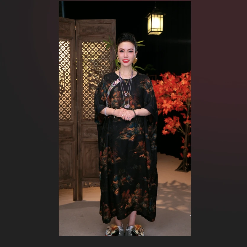 【锦绣山河】阔太太时髦女装妈妈装夏季禅意气质款国风香云纱连衣裙