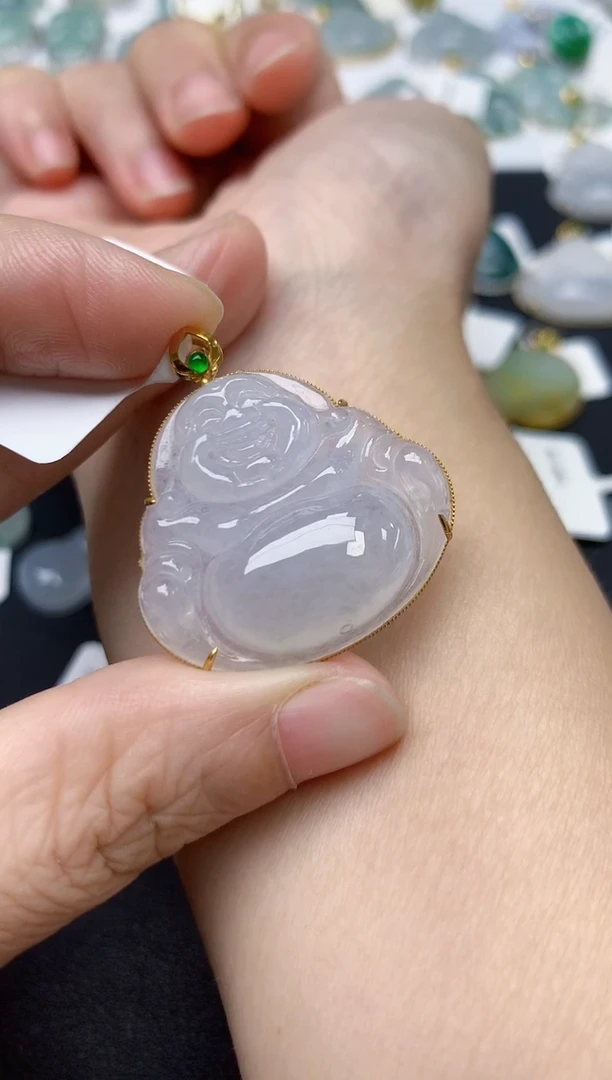 颈饰18K金镶嵌翡翠天然缅甸A货翡翠