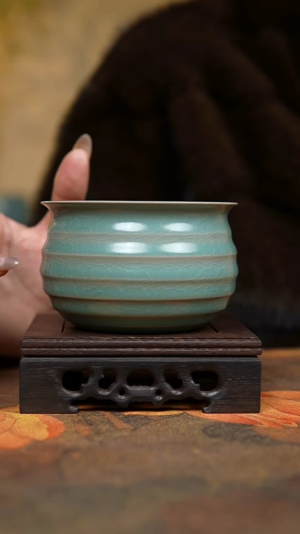 杯仿古翡翠绿炫纹小水洗