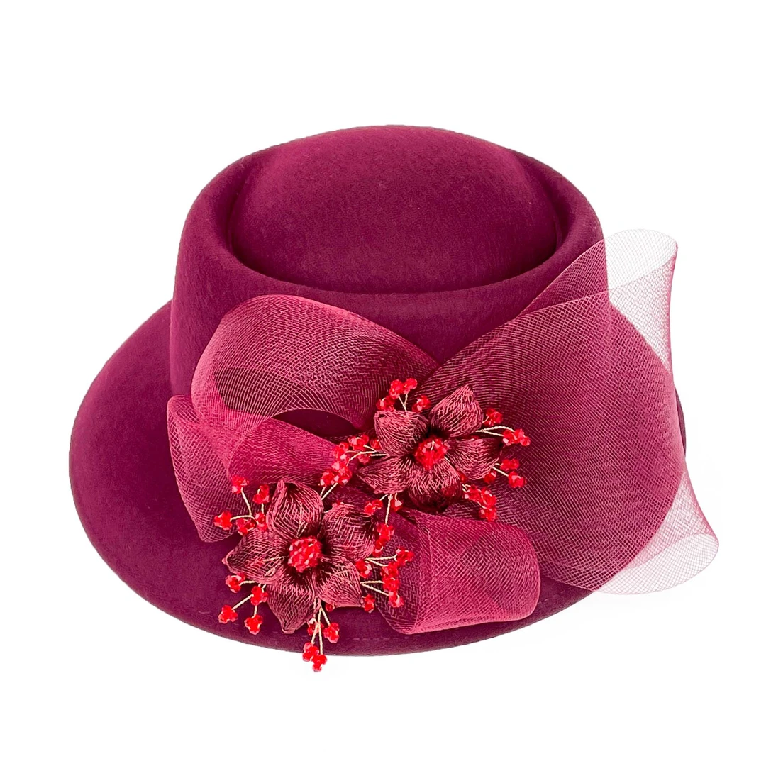 KELAODIKAIDA/秋冬设计师新款马尾丝铜拉丝钻花凹槽圆顶礼帽