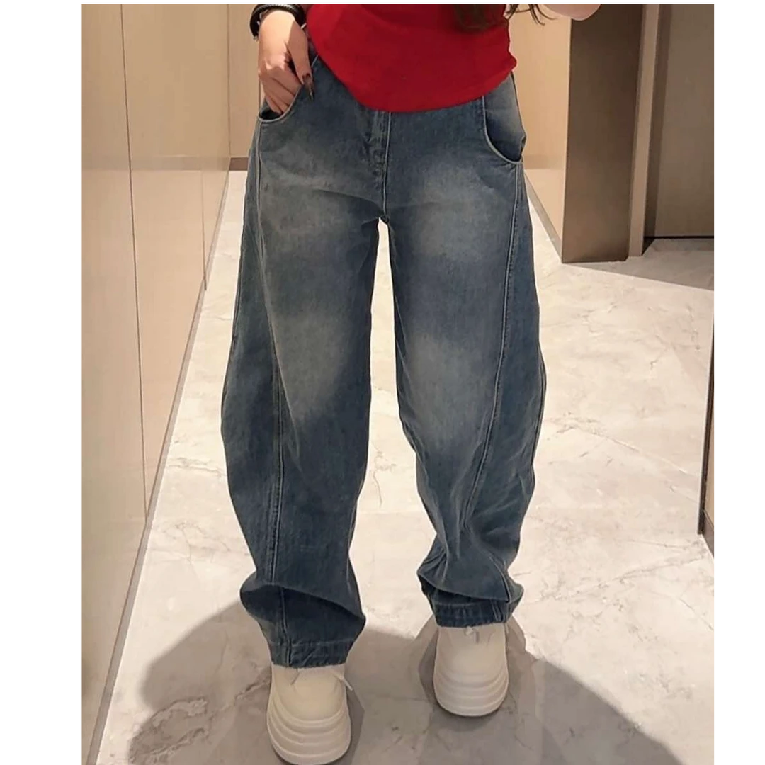 2025新款美式复古阔腿镰刀裤女高腰显瘦竹节解构小众设计拖地裤