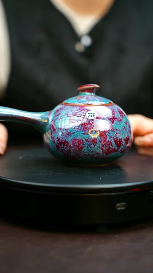 279#原矿钧瓷炉钧釉侧把壶