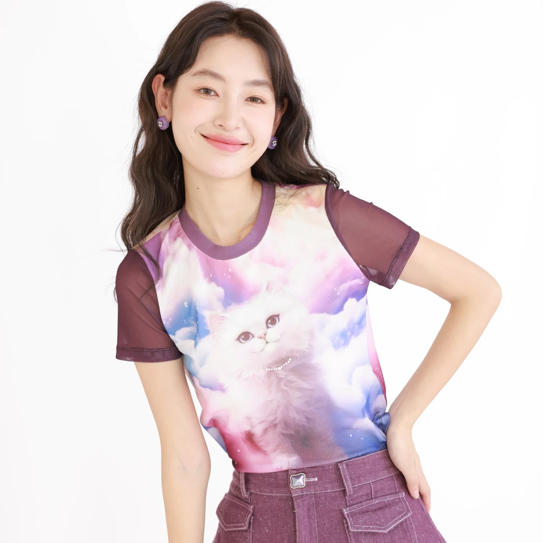 【小云总专享】MiniAnsuo夏季少女风圆领短袖修身型扎染T恤FX3T859